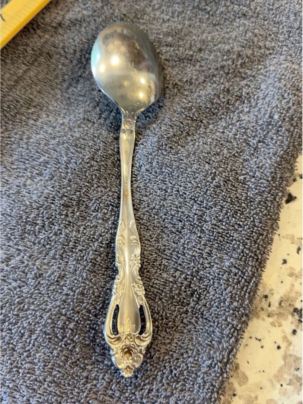 Vintage Imperial Stainless Chalmette Serving Spoon Pierced Floral 8 1/4”